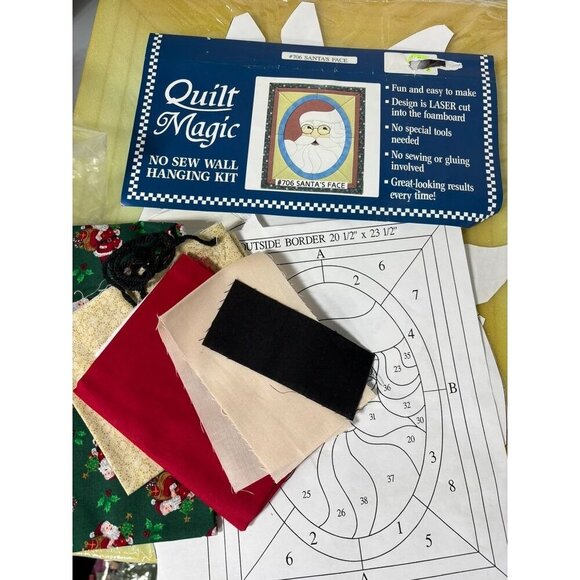 Vtg Quilt Magic No Sew Santas Face Wall Hanging Kit DIY Christmas Craft - Picture 1 of 7